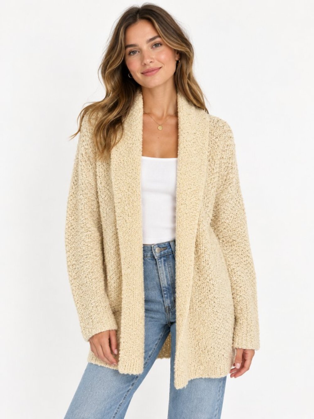 Free People Chunky Pom Pom Knit Oversized Cowl Sweater Cardigan in Cream Size XS